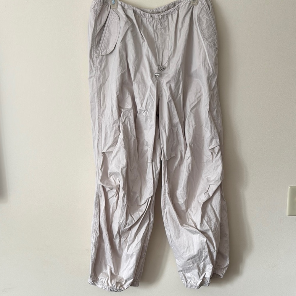 Beige parachute wide leg pants